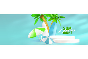 Blue summer tropical vacation scene, an Object Illustration by art PVP - market