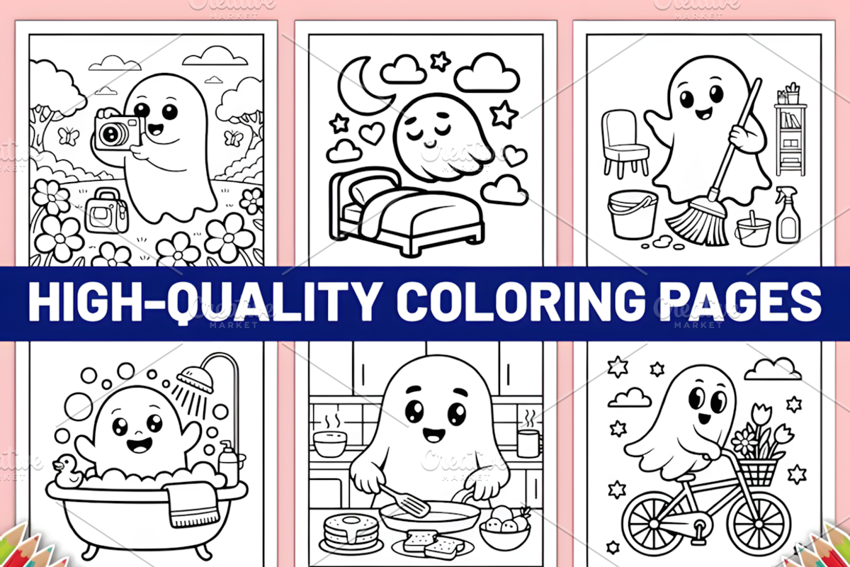 Easy Cute Ghost Daily Life Coloring, a Seasonal Illustration by Coco Bloom (Photo 2 of 4)