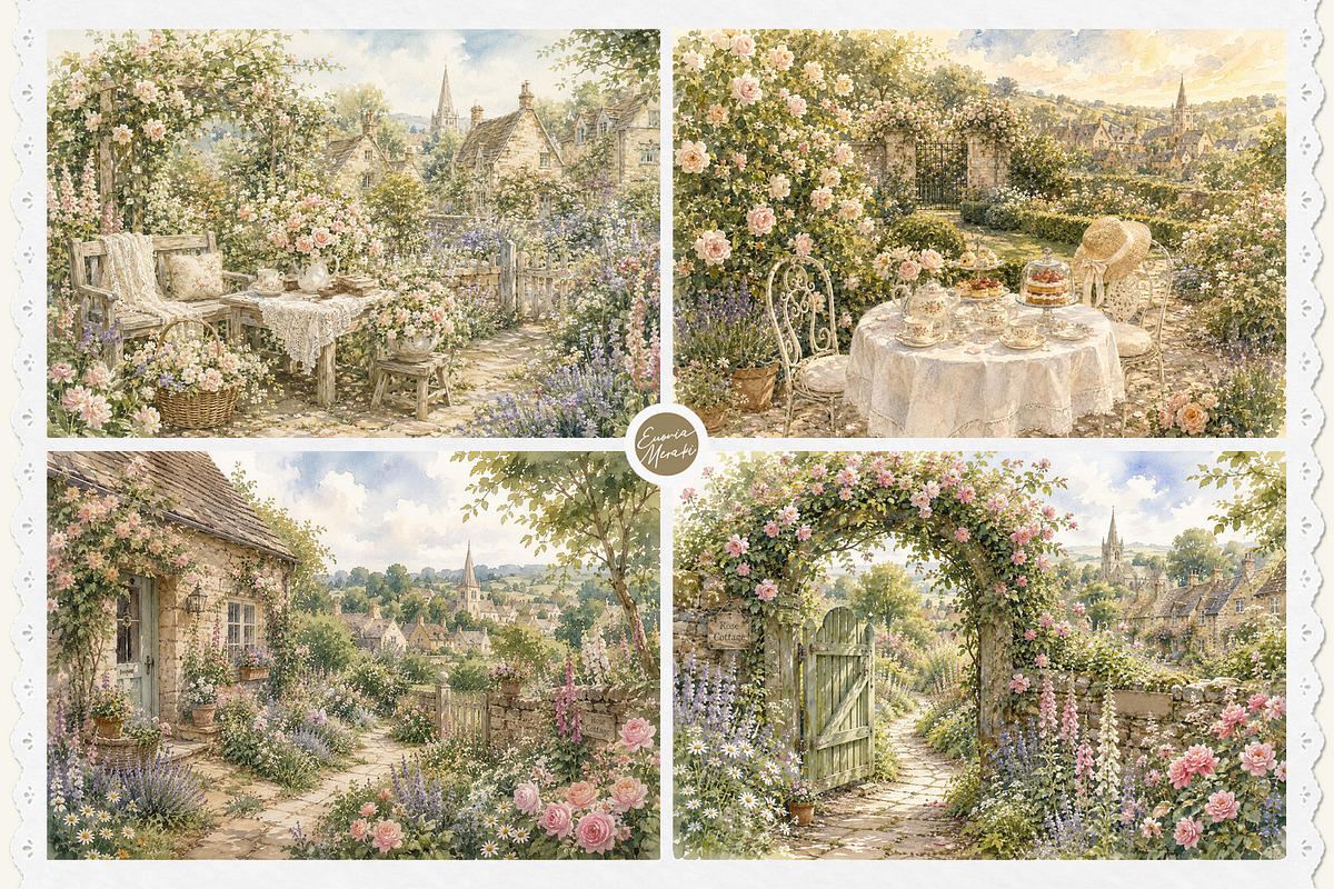 English Cottage Garden in Watercolor, a Decorative Illustration by Euonia Meraki (Photo 6 of 20)