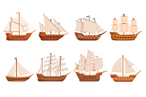 Cartoon old sailboats. Traditional, a Transportation Illustration by Valerie Bodnar