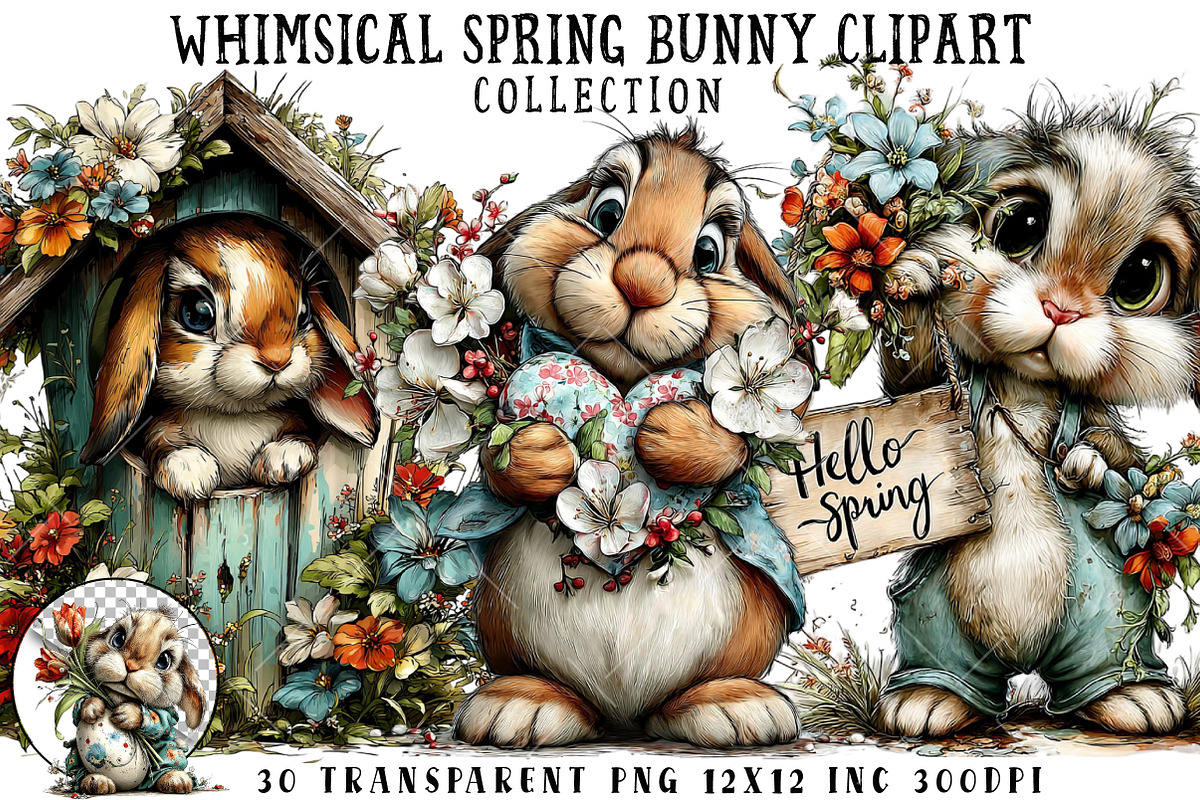 Whimsical Spring Bunny Clipart, an Illustration by OK Design (Photo 1 of 6)