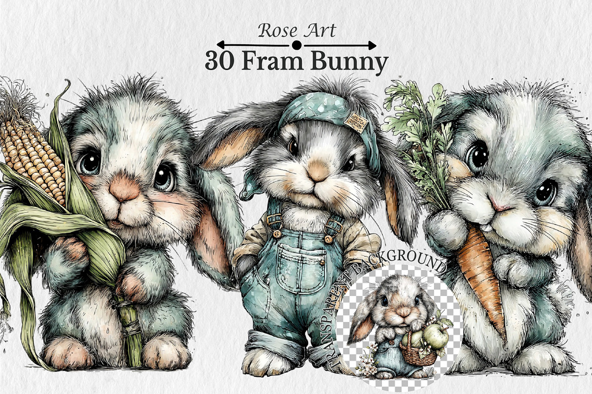 Farm Bunny Clipart, an Animal Illustration by Rose Art (Photo 1 of 6)