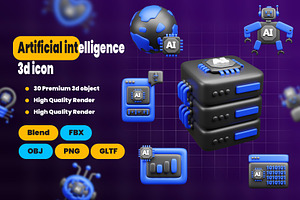 Artificial intelligence 3d Icon Pack, an Object 3D Model by Ui Stock