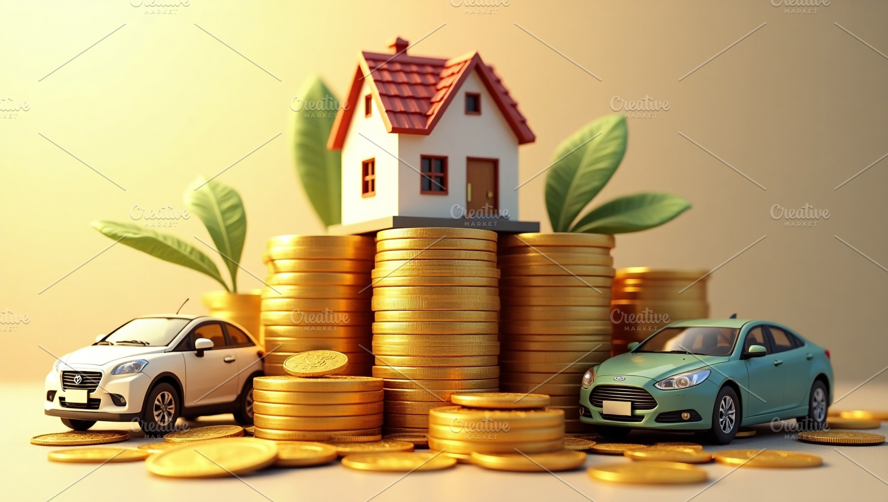 Miniature Home and Vehicles on Stack, a Business Photo by Stock Shape