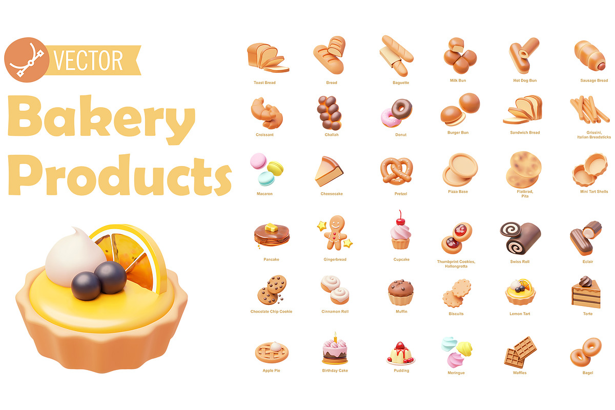 Vector bakery products icon set, a Food Illustration by tele52 (Photo 1 of 5)