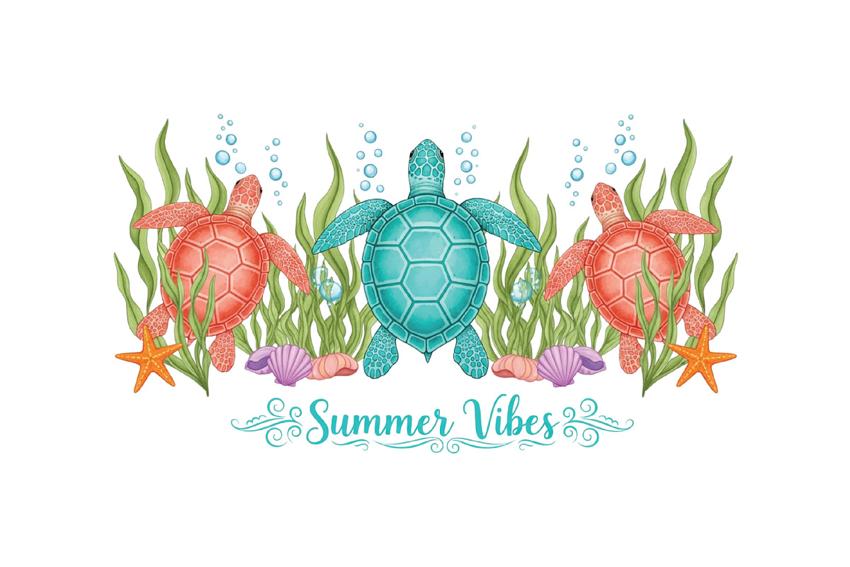 Summer Vibes Sea Turtle Beach PNG, an Illustration by CraftArtStudio (Photo 1 of 4)
