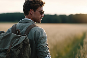 Young man with a backpack walks, a Person Photo by MistyDay