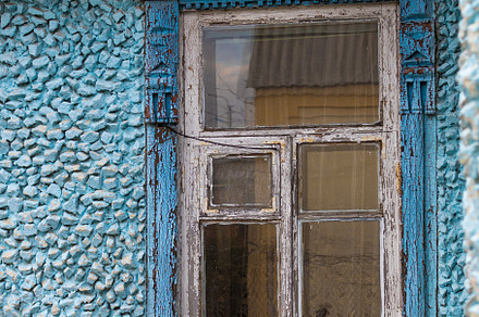 old wooden window on an old stone blue house, an Architecture Photo by TanaCh