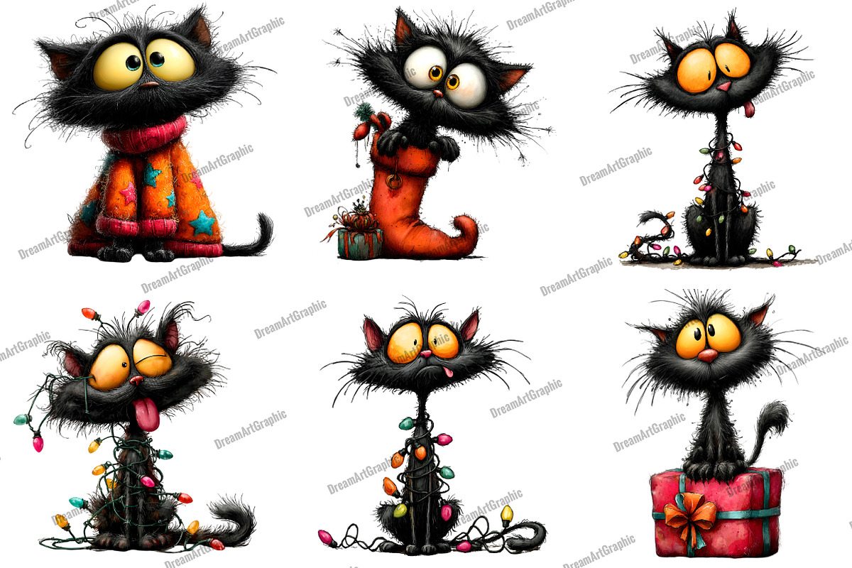 Funny Black Cat Christmas Clipart, an Illustration by DreamArtGraphic (Photo 4 of 5)