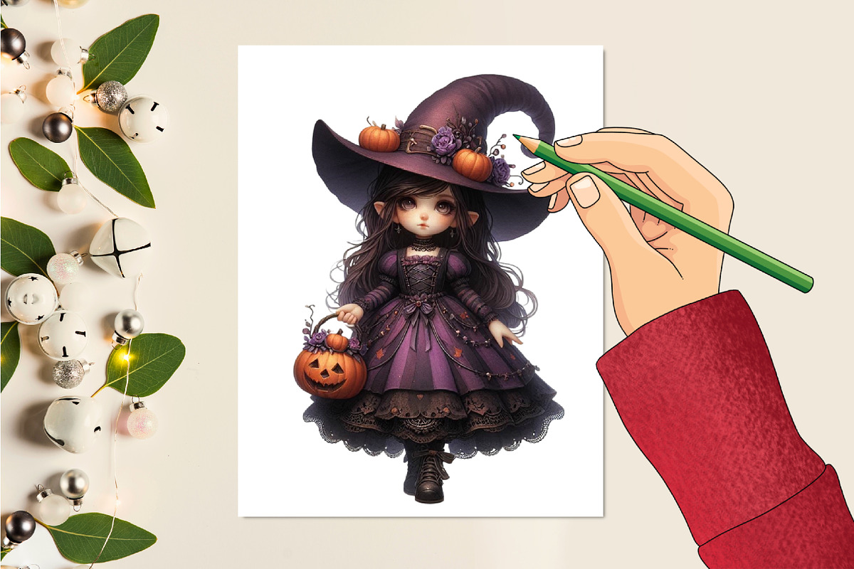 Watercolor Halloween Witch Clipart, a Seasonal Illustration by Craft Nest (Photo 2 of 5)