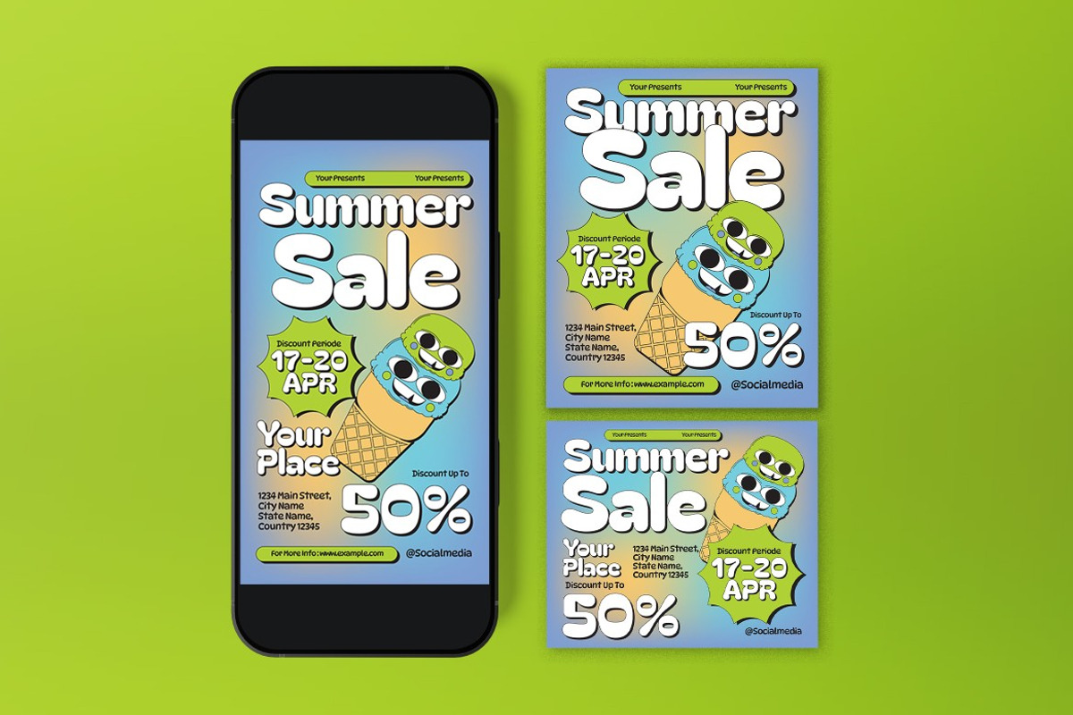Blue Quirky Summer Sale Flyer Set, a Flyer Template by graphicook (Photo 3 of 3)