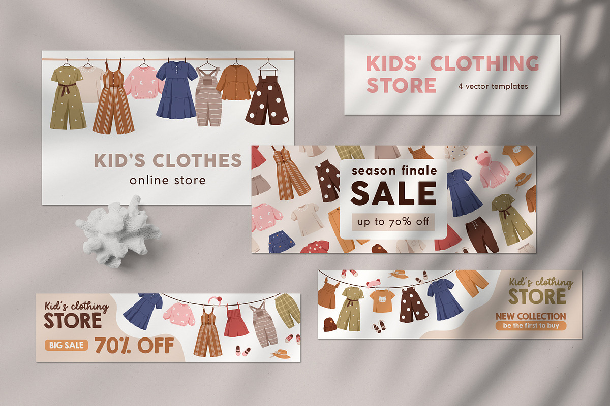 Kids' clothes sale banners set, an Illustration by Good Studio