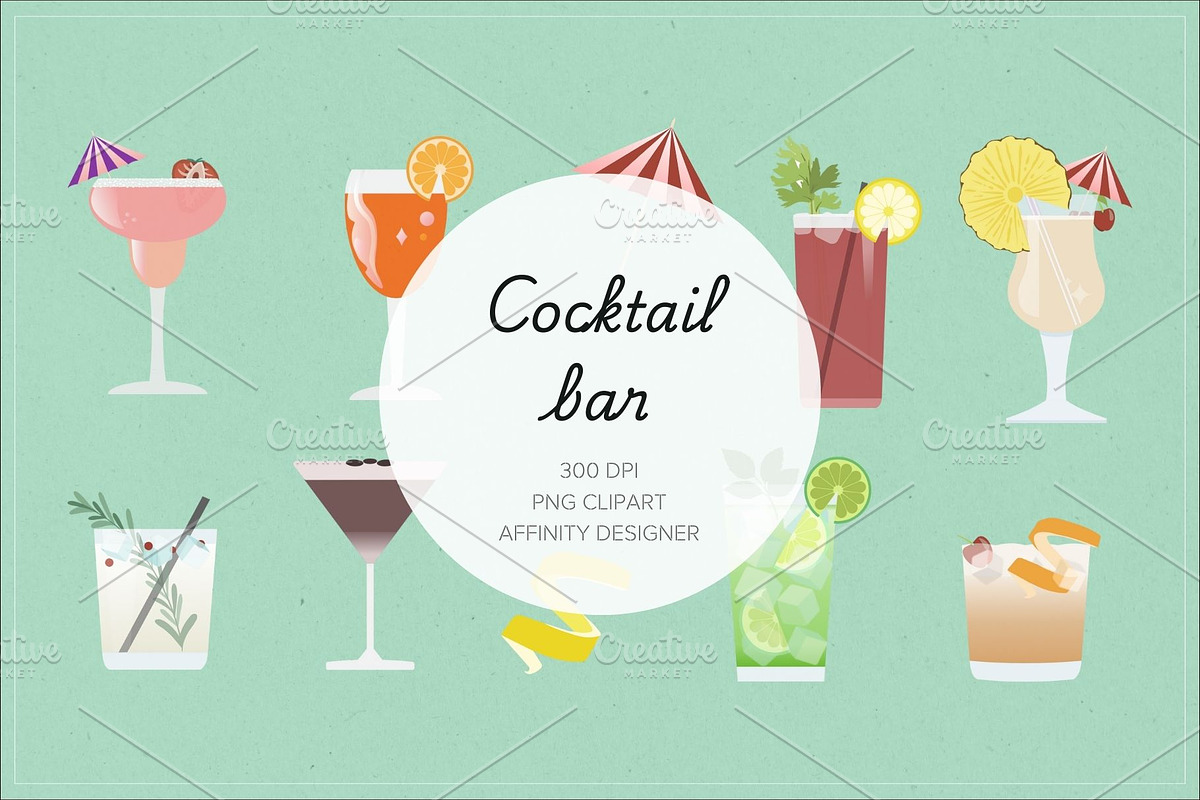 Cocktail Bar - Drinks & Garnish Set, a Food Illustration by K/O Design (Photo 1 of 7)