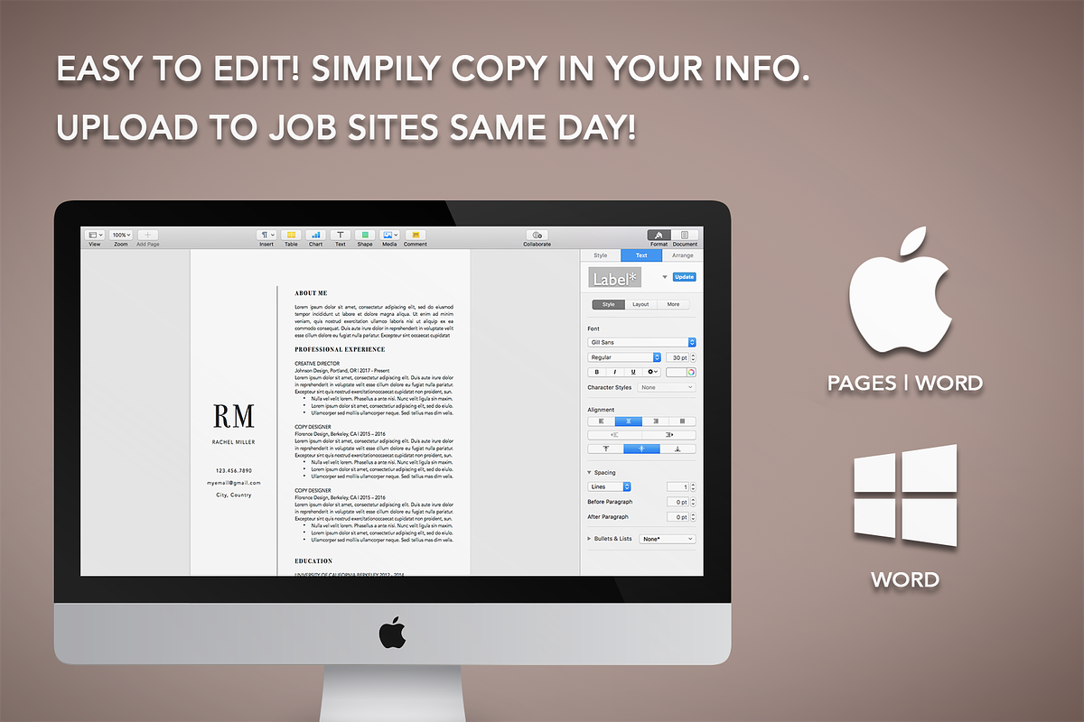 Modern CV Resume Template Word/Pages, a Resume Template by The Creative Resume (Photo 8 of 8)