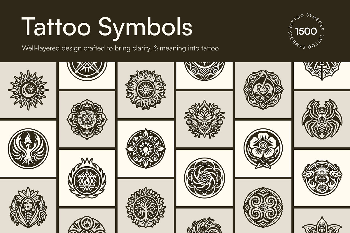 1500 Tattoo Symbols Icons, a Solid Icon by Creative Stall (Photo 1 of 19)
