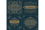 Set of 4 vintage labels, a Card Template by OneVectorStock (Thumbnail 2 of 2)