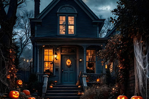 Spooky haunted Halloween house, a Photo by Volff