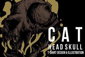 Cat Head Skull Illustration