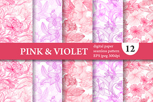 12 Pink Violet Seamless Patterns