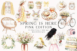 Spring Is Here. Pink Edition., a Seasonal Illustration by PeDe Designs