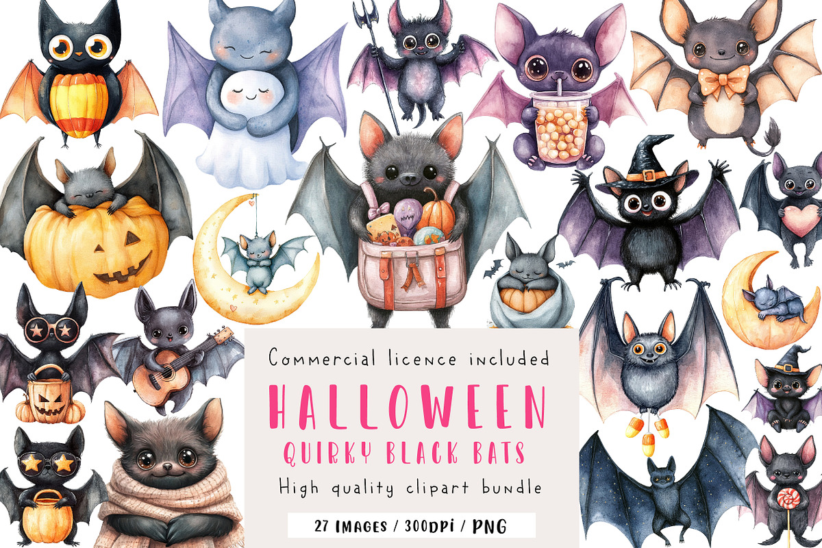Quirky Halloween Black Bats Clipart, an Illustration by CreationArt (Photo 1 of 5)
