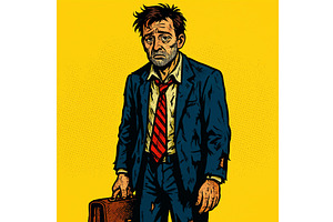 Exhausted businessman in worn suit, a Person Illustration by AlexArt