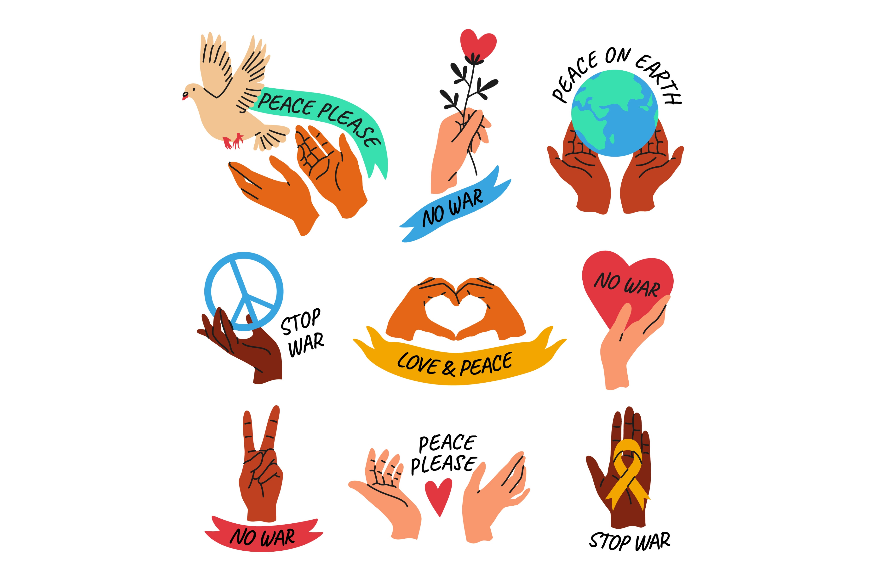 Hands peace emblems. Peaceful icons, an Object Graphic by YummyBuum