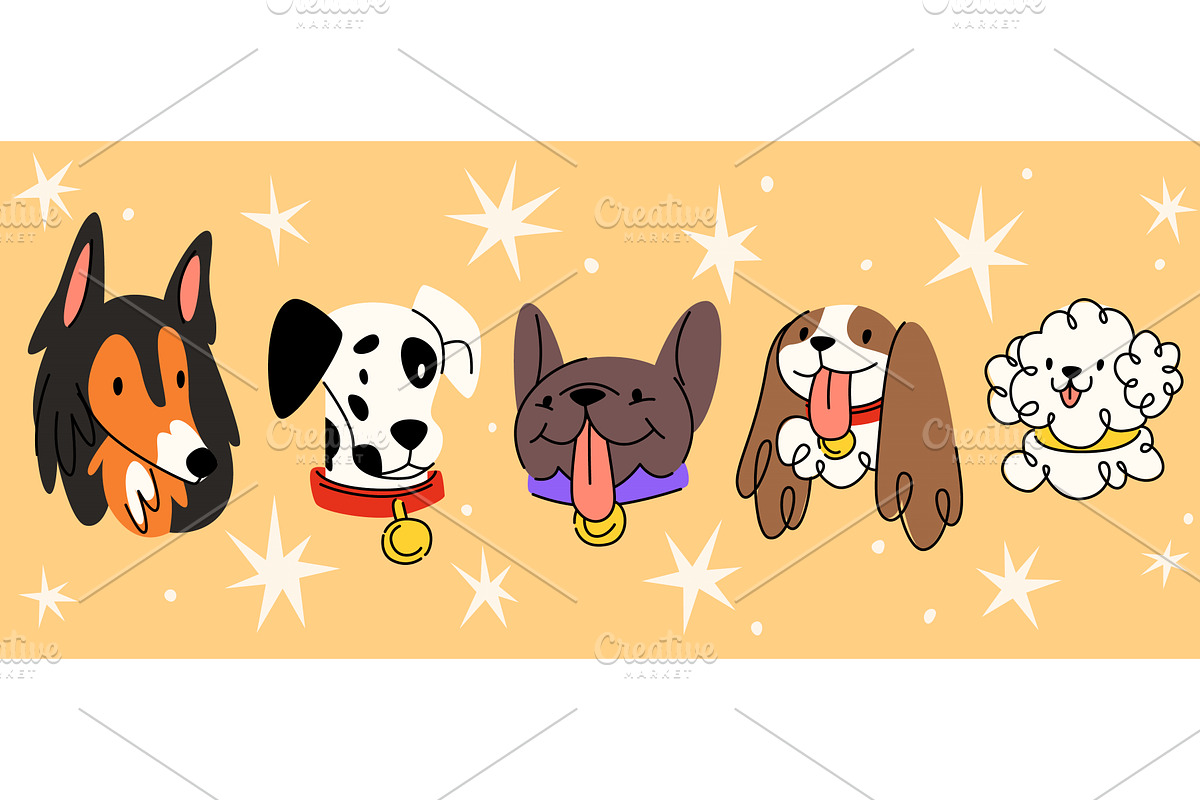 Retro dog muzzles set isolated on, an Animal Illustration by art PVP - market