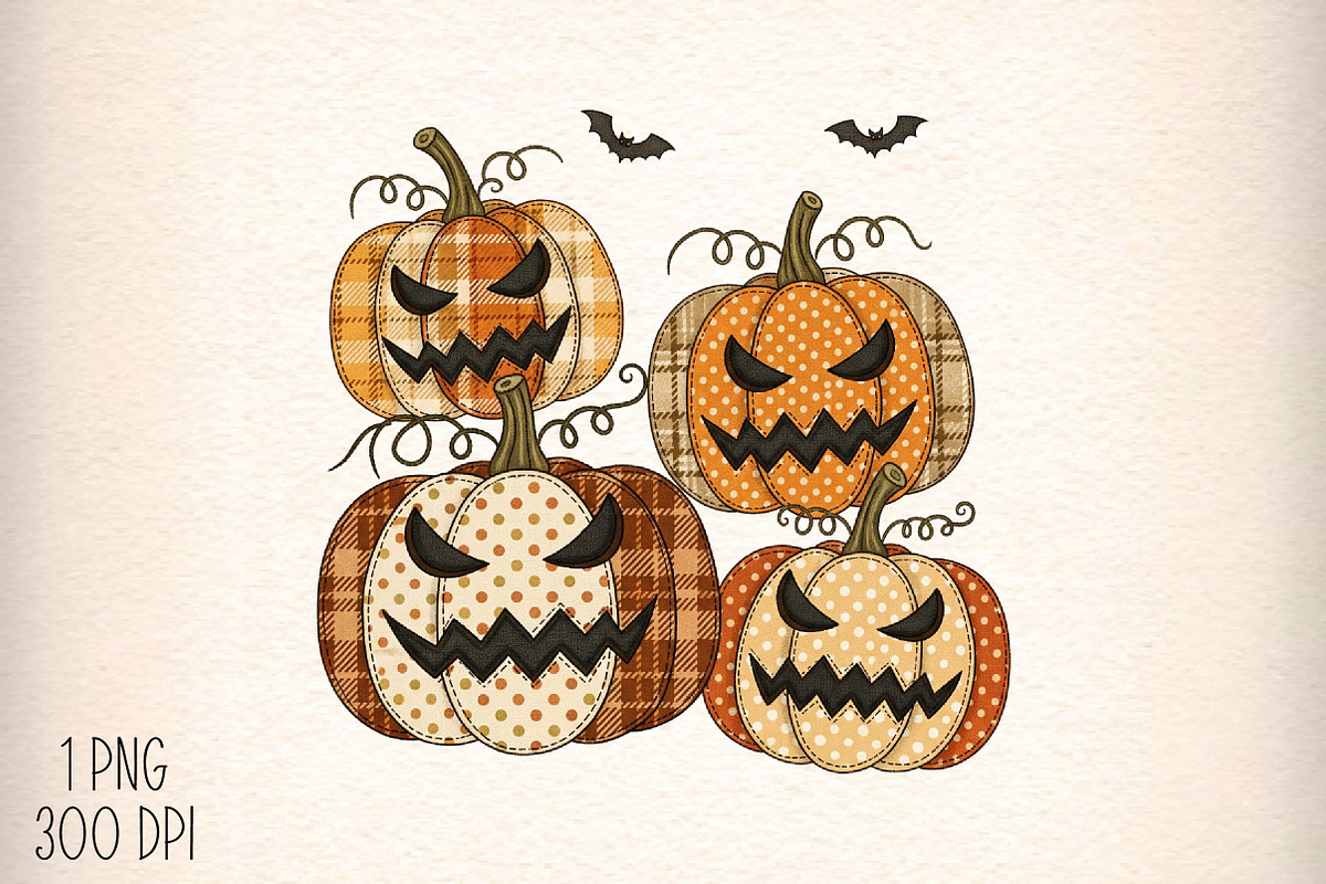 Vintage Patchwork Pumpkin Halloween, an Illustration by Daily.Designs (Photo 1 of 5)