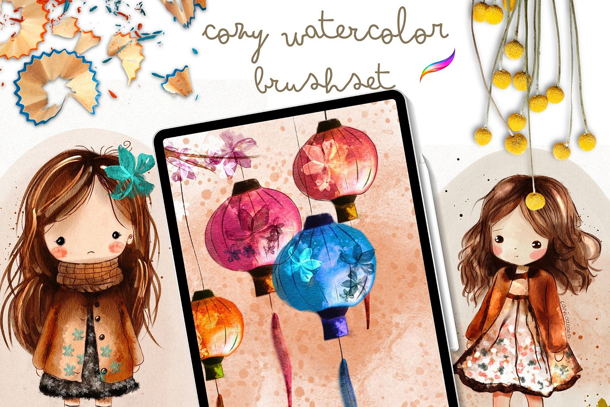 87 COZY PROCREATE WATERCOLOR BRUSHES, a Brush Add-On by Warm Cozy Cottage (Photo 6 of 13)
