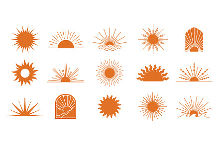 Boho sun silhouette icons. Boho sun, an Object Illustration by winwin.art