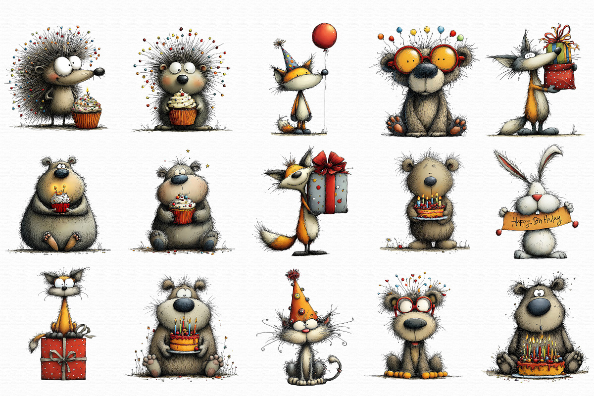 Whimsical Birthday Animals Clipart, an Illustration by Libby Wishes (Photo 7 of 7)