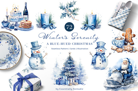 A Blue Christmas Watercolor Clipart, a Seasonal Illustration by Essentially Nomadic