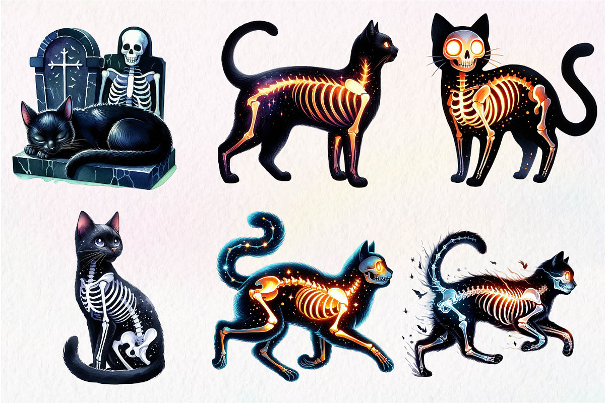 Skeleton Black Cat Clipart PNG, an Illustration by Dream Creation (Photo 5 of 6)