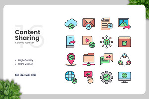Content Sharing Colored Icons, an Icon by Upnowgraphic