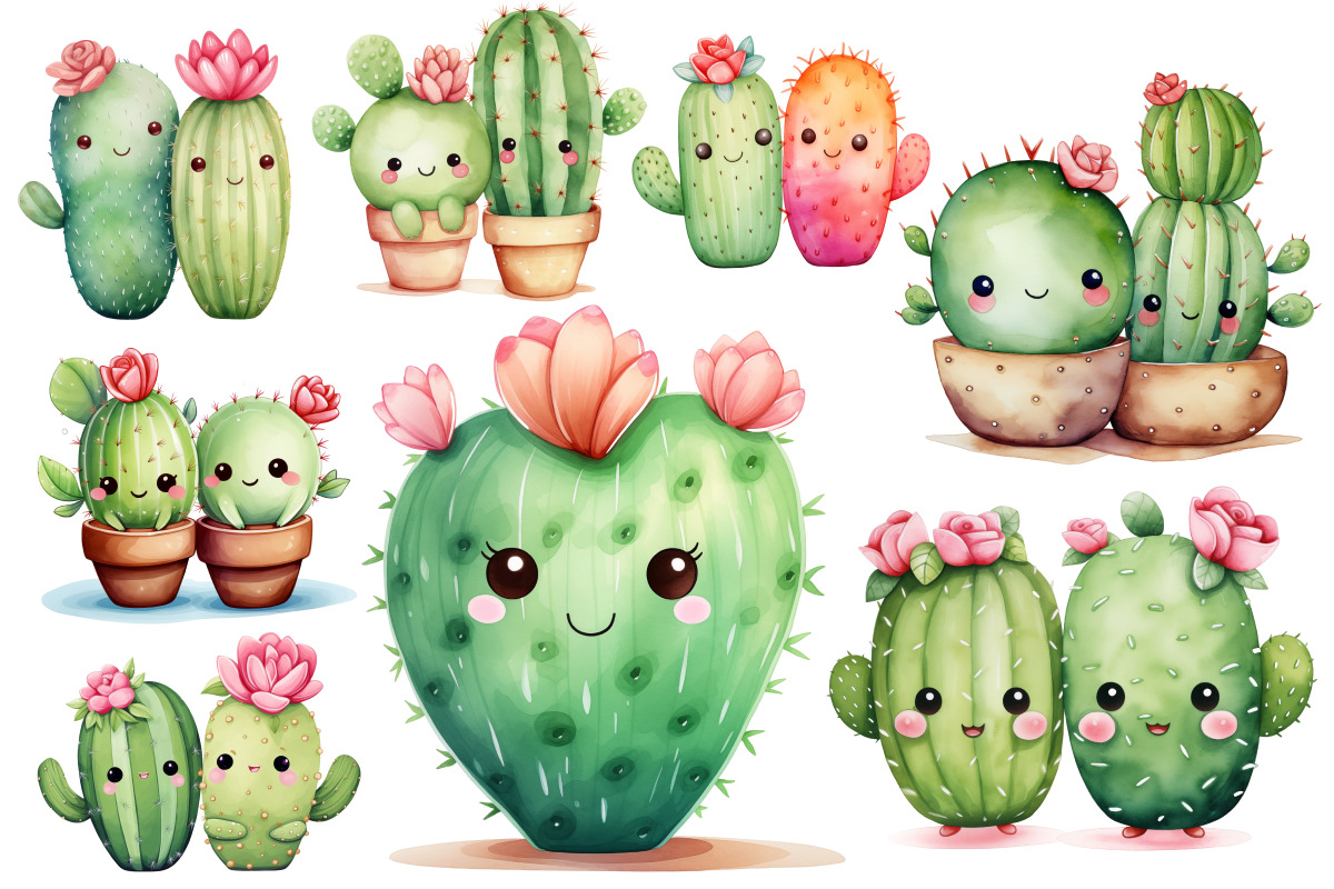 Adorable Cactus Clipart 30 PNG, an Object Illustration by Whimsy Brush Studio (Photo 2 of 6)