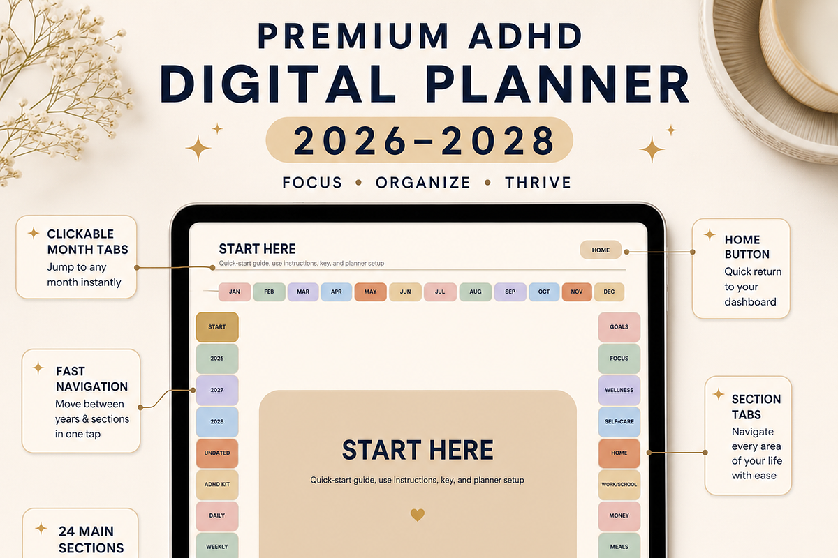 Adhd digital planner 2026-28, a Poster Template by HeavensStar (Photo 1 of 8)