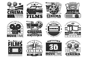 Film reel, cinema technology icons, an Illustration by Vector Tradition
