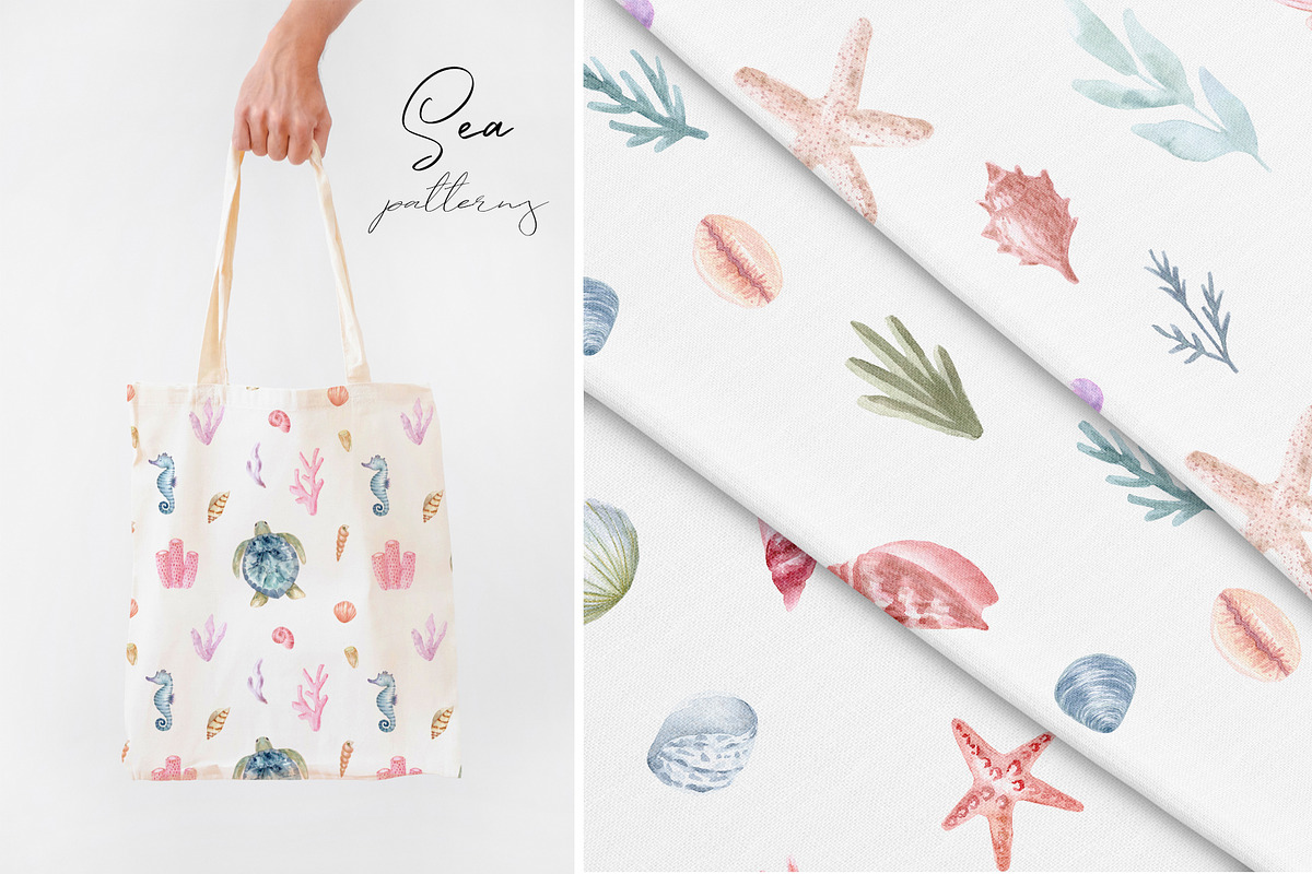 Watercolor Sea Collection. Patterns, an Object Graphic by Slastick (Photo 5 of 7)