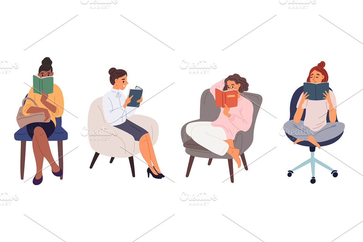 Girls in armchairs read books or, an Education Illustration by Vectorbuum