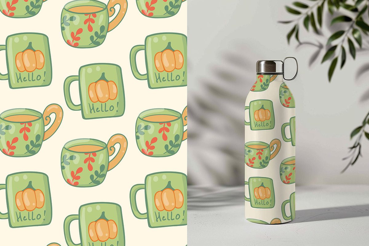 Autumn Pumpkins Mugs clipart pattern, a Seasonal Illustration by Carpet Tapete Pretzel (Photo 7 of 9)