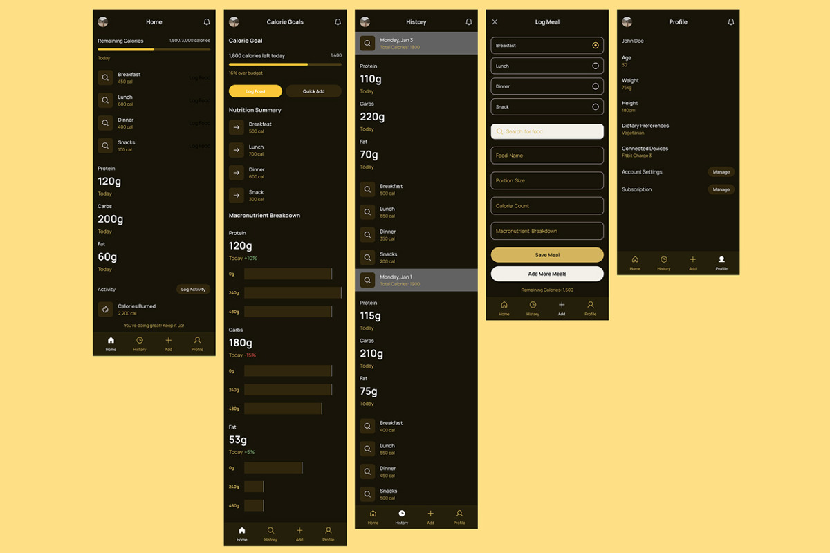 Black Calorie Goal Counter Diet App, an App Template by nagaredesignstudio (Photo 2 of 2)