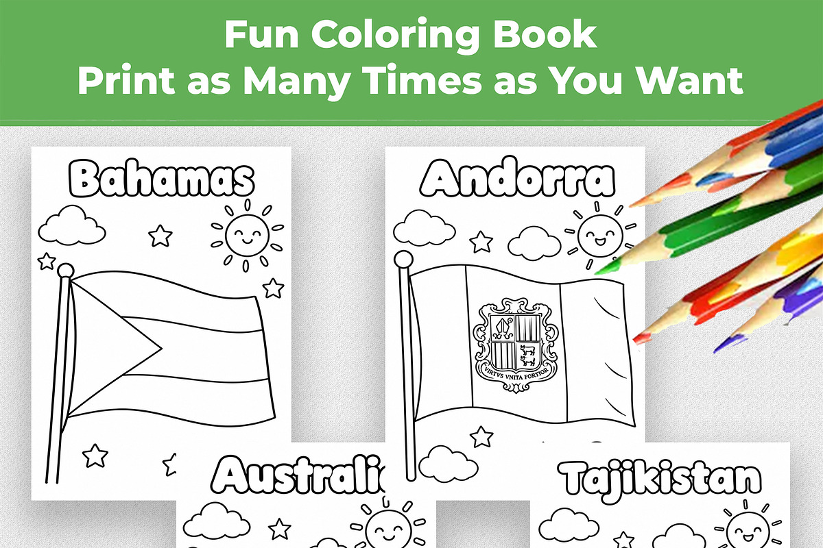 190 Flags Coloring Book for Kids PDF, an Education Illustration by Mohammad Sarfaraz (Photo 9 of 13)