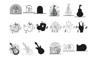 Music Icons Outline Silhouette Set 2