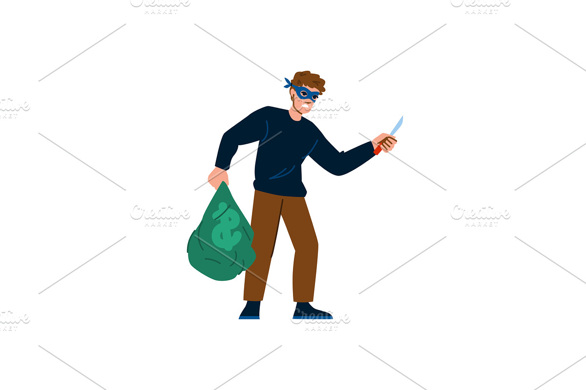 Masked thief escaping with stolen, a Person Illustration by pikepicture