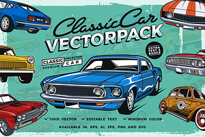 Classic Car Vector Pack, a Transportation Illustration by The BolzStudio