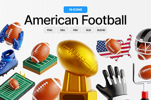 American Football 3D Icon Set, an Object 3D Model by Eklip Studio
