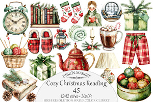 Cozy Christmas Reading Clipart, a Seasonal Illustration by Design Market