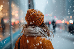 Person in winter coat during snowy sunset, a Person Photo by AlyaAnd