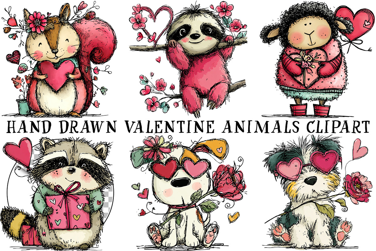 Hand Drawn Valentine Animals Clipart, an Illustration by OK Design (Photo 2 of 6)